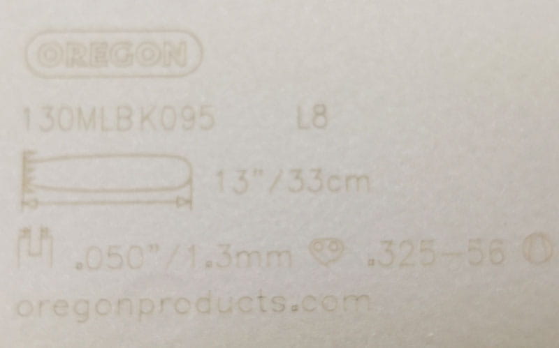 Oznaczenia na prowadnicy Oregon 130MLBK095
